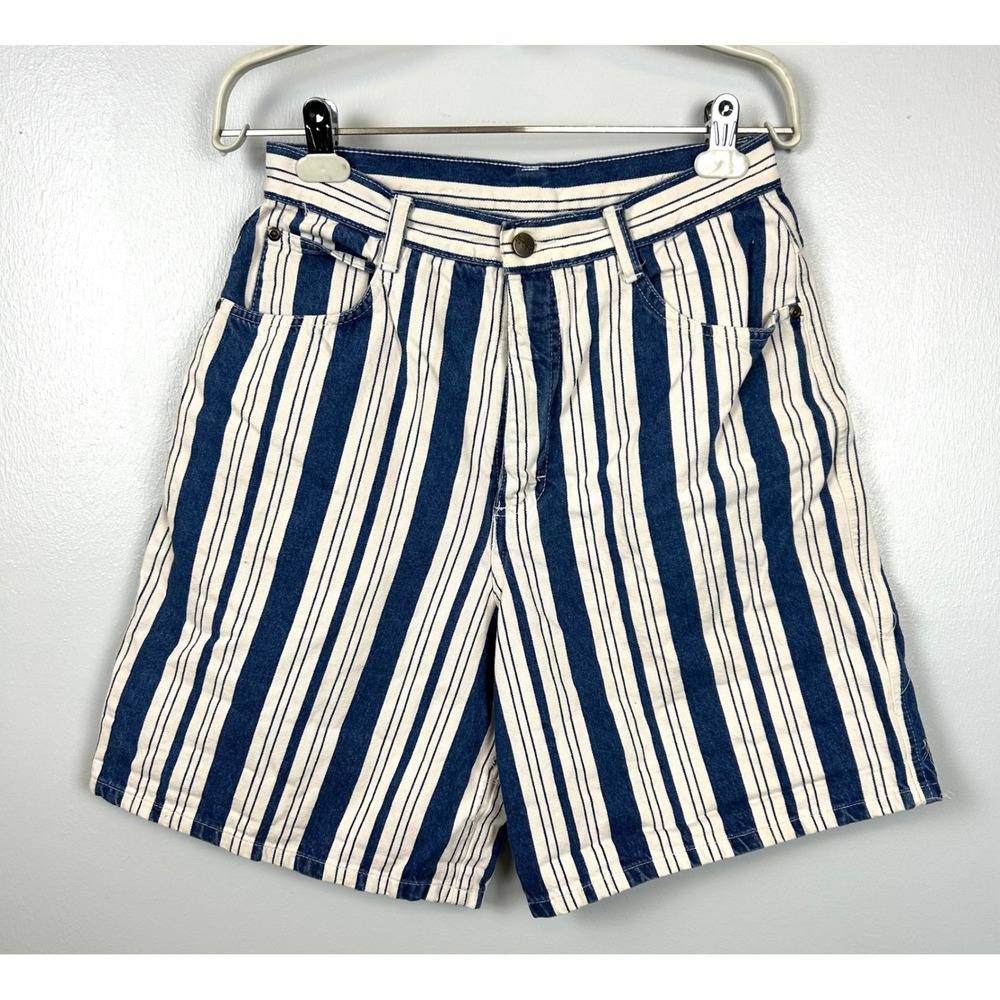 Vintage 90s Backroad Blues‎ Denim Striped Shorts Size 10 High Waisted Granola